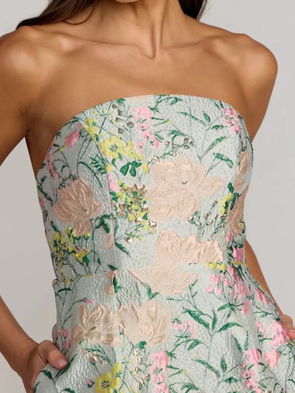 MacDuggal Multicolor Strapless Brocade Midi Dress With Pockets - Picture 2 of 7